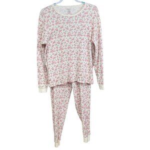Poppy & Clay Womens Floral Pajama Set XL Organic Cotton White & Pink Lounge Wear